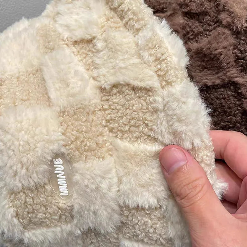 Lamb Plaid Velvet Winter Bucket Hat