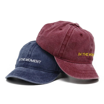 Letter Embroidery Short Brim Washed Baseball Cap