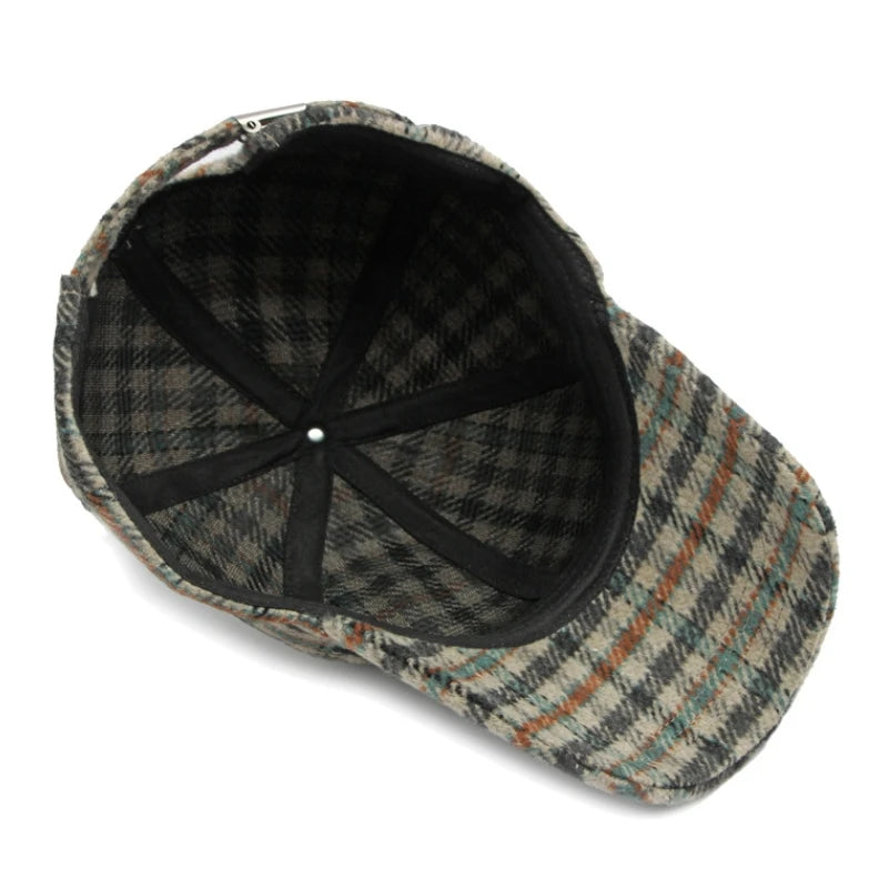 Plaid Fleece Blend Thick Warm Retro Baseball Hat