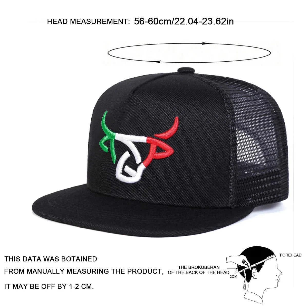 Unisex Ox Head Embroidered Mesh Hip Hop Snapback Cap