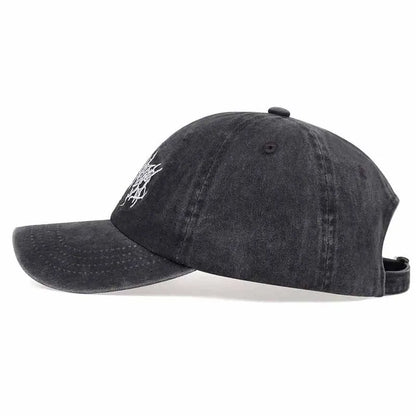 Goth Rock Embroidered Washed Baseball Cap