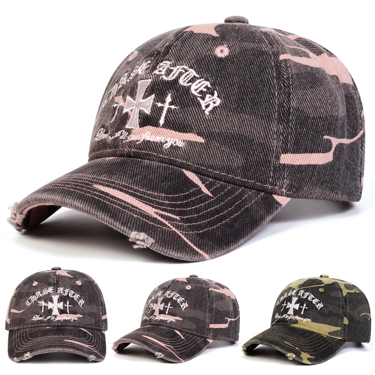 Unisex Cross Embroidery Pierced Baseball Caps