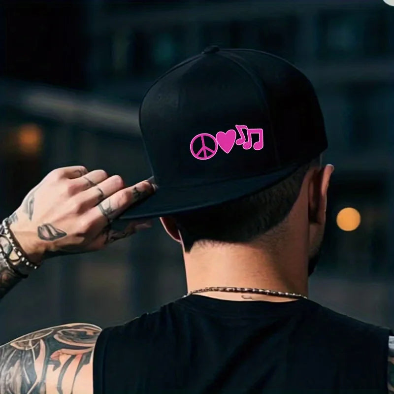 Peace Love Music Graphic Snapback Cap
