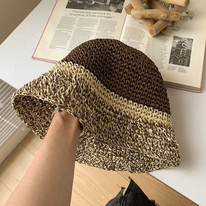 Knitted Mix Color Crochet Travel Women Bucket Hat