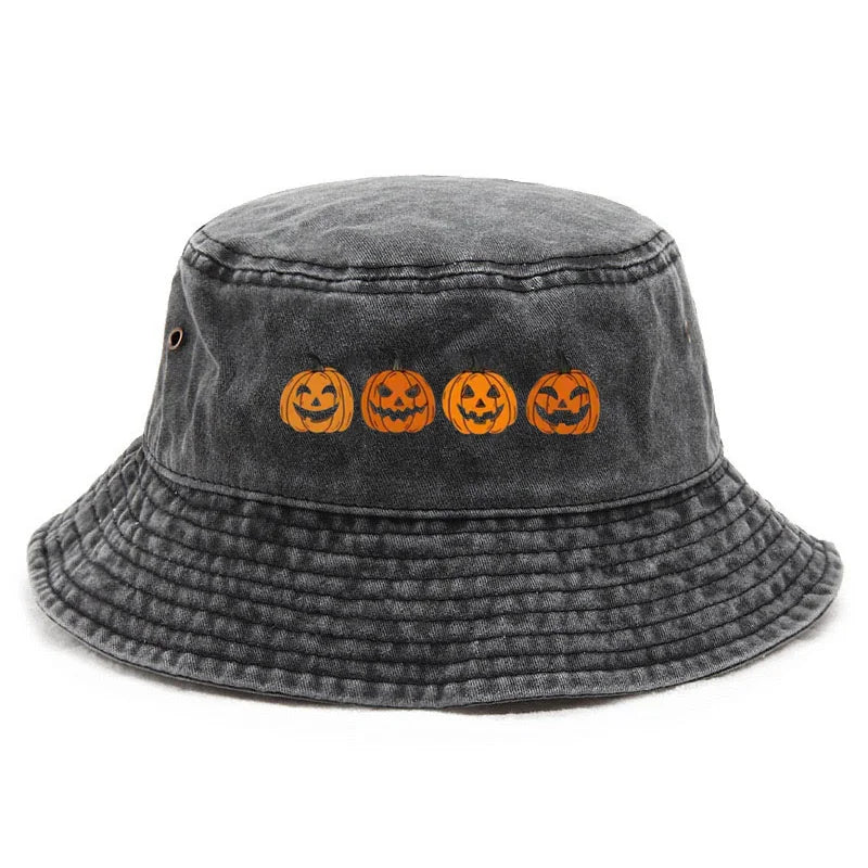 Customize Pumpkin Head Washed Cotton Vintage Halloween Bucket Hat