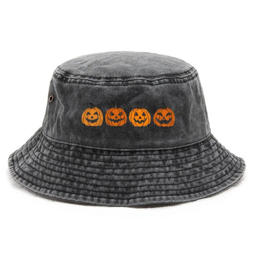 Customize Pumpkin Head Washed Cotton Vintage Halloween Bucket Hat