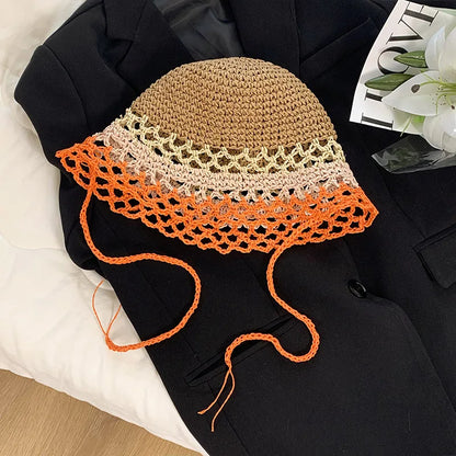 Woven Hollow Breathable Korean Style Women Bucket Hat