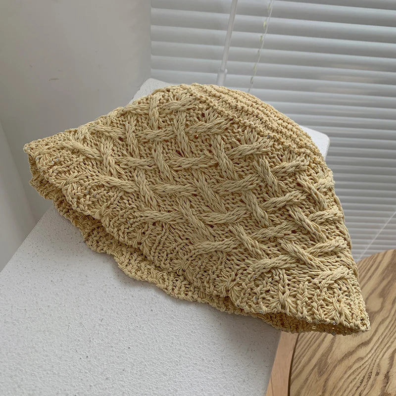 Hollow Woven Japanese Style Breathable Women Bucket Hat