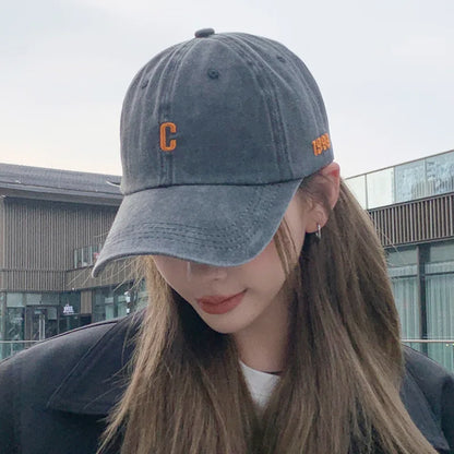 Vintage Washed Cotton Letter Ponytail Baseball Cap