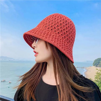 Women Wide Brim Straw Beach Bucket Hat