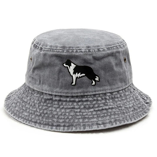 Border Collie Washed Cotton Vintage Outdoor Beach Gift Bucket Hat