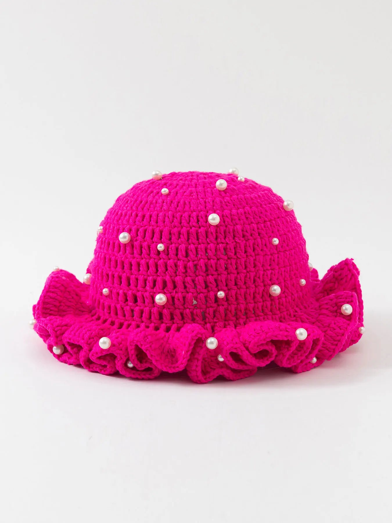 Women’s Pearl Ruffled Crochet Knit Bucket Hat