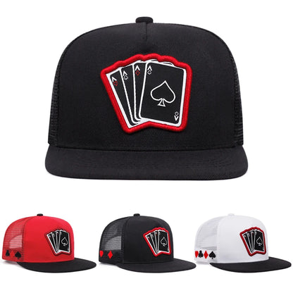 Unisex Poker Card A Four Embroidery Flat Brim Hip Hop Baseball Cap