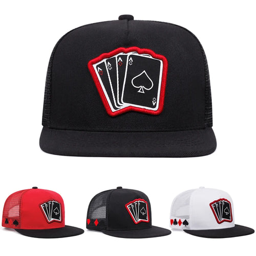 Unisex Poker Card A Four Embroidery Flat Brim Hip Hop Baseball Cap