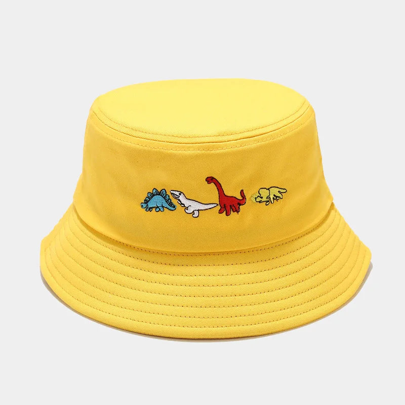 Cute Dinosaur Embroidered Cotton Bucket Hat