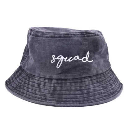 Squad Bride Embroidered Flat Top Foldable Bucket Hat