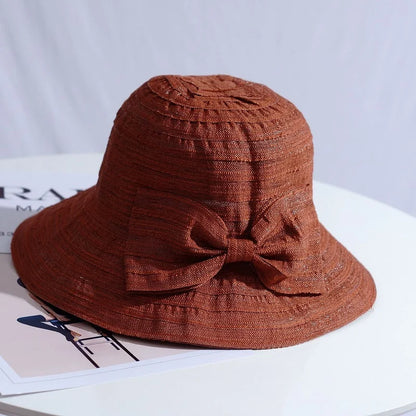 Wide Brim Bow Foldable Bucket Hat