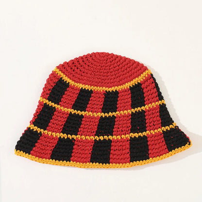 Japanese Korean Color Contrast Plaid Bucket Hat