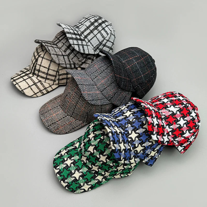 Versatile Color Block British Check Snapback Cap