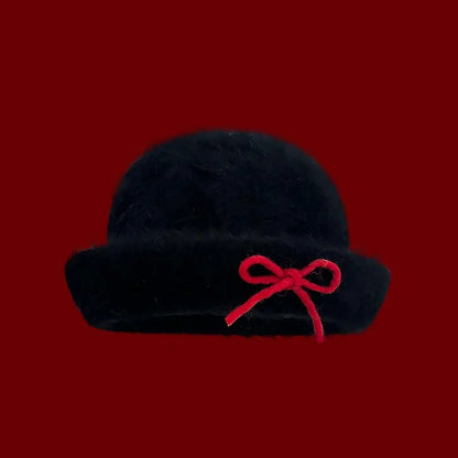 Vintage Japanese Woolen Bow Dome Bucket Hat