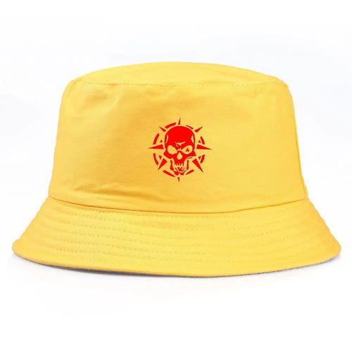 Unisex Red Skull Print Cotton Bucket Hat