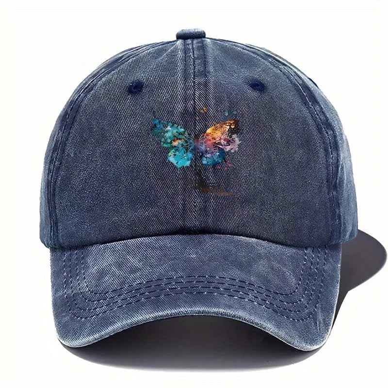 Colorful Watercolor Butterfly Distressed Cotton Baseball Cap