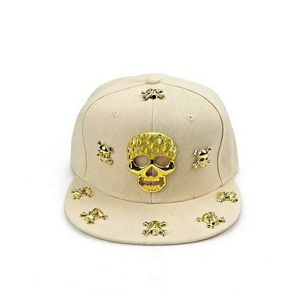 Unisex Skeleton Label Studded Wide Brim Snapback Cap