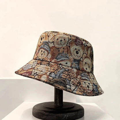 Cute Bear Print Summer Bucket Hat