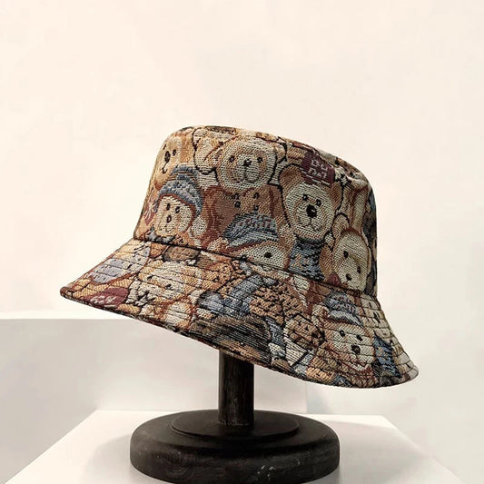 Cute Bear Print Summer Bucket Hat