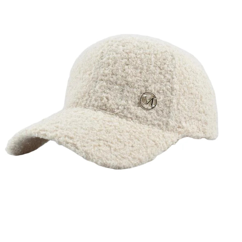 M Label Lamb Wool Baseball Cap
