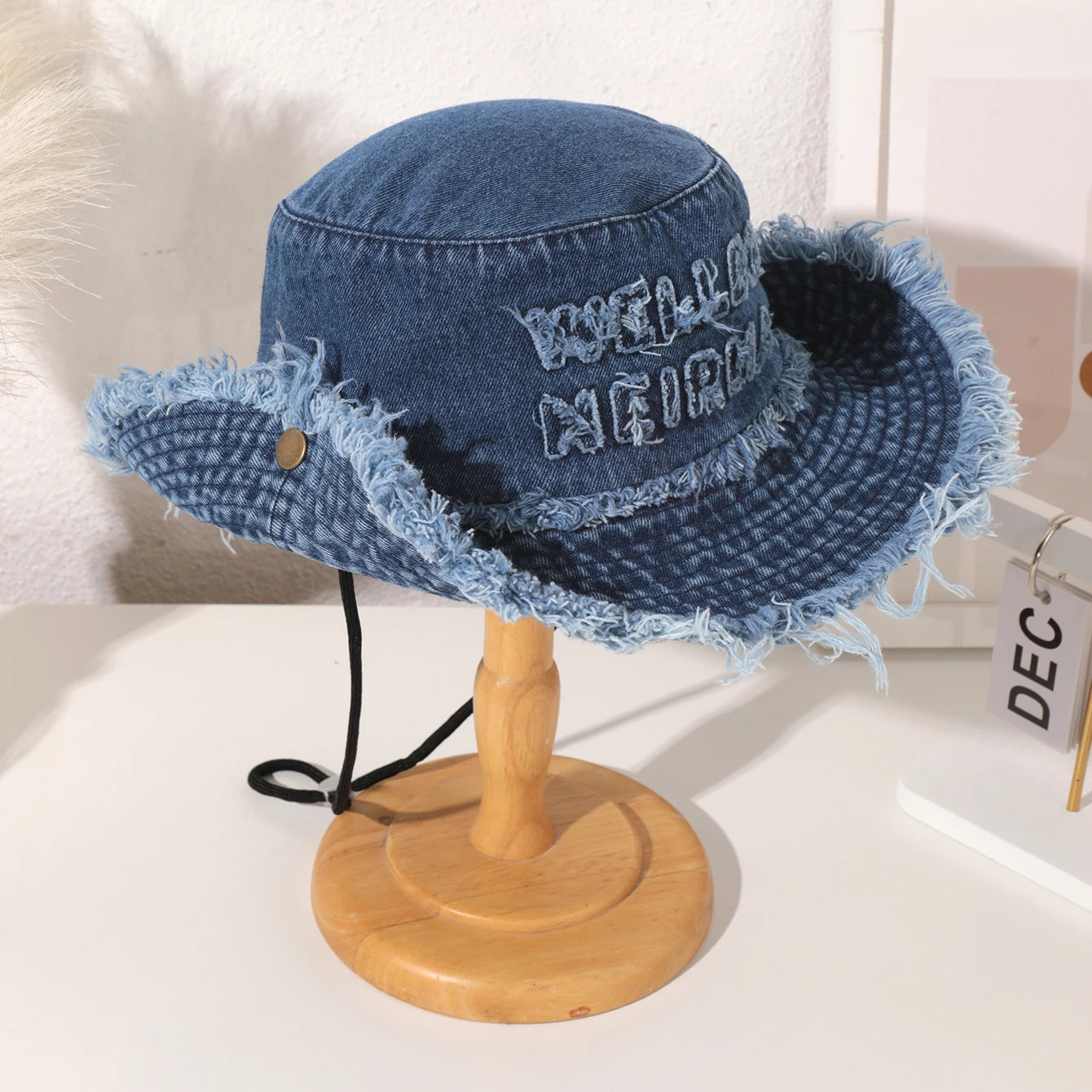 Washed Letter Wide Brim Fisherman Hat
