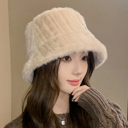 Korean Lamb Faux Fur Winter Bucket Hat