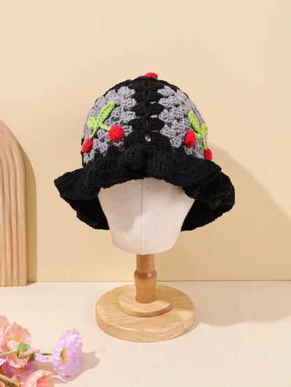Retro Cherry Handmade Crochet Winter Bucket Hat