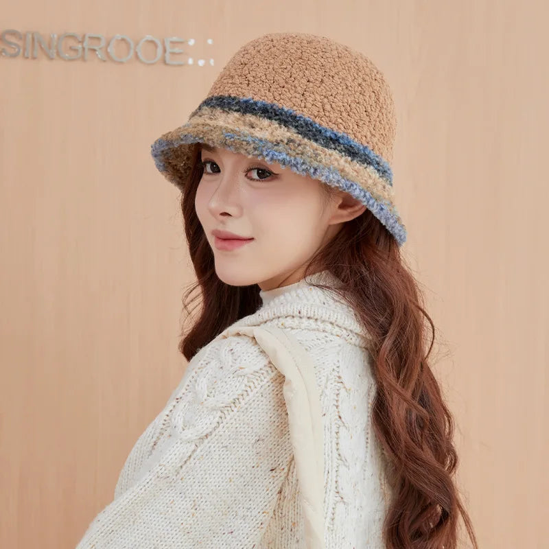 Plush Patchwork Winter Bucket Hat
