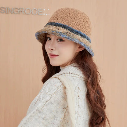 Plush Patchwork Winter Bucket Hat