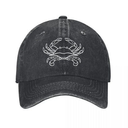 Crab Black White Vintage Denim Baseball Cap