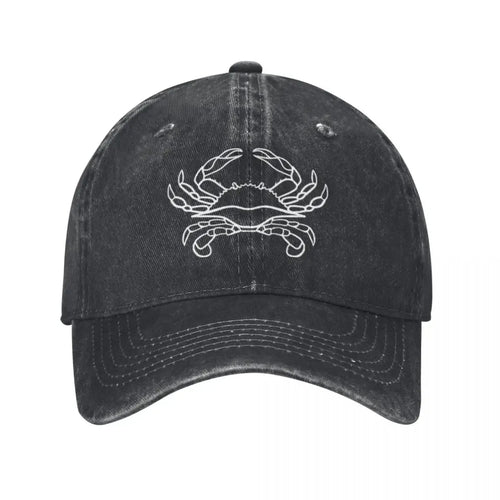 Crab Black White Vintage Denim Baseball Cap
