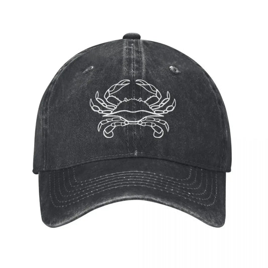Crab Black White Vintage Denim Baseball Cap