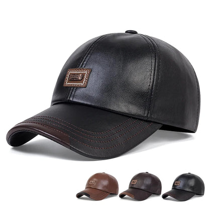 PU Leather Letter Label Baseball Cap
