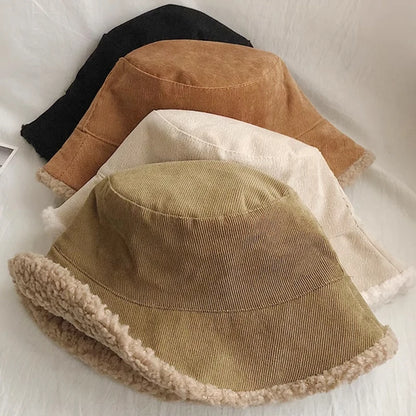 Double Sided Corduroy Plush Bucket Hat