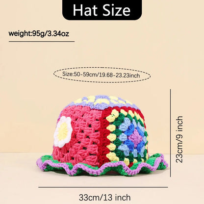 Flower Wool Hollow Knit Bucket Hat