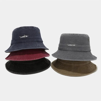 Four Seasons Cotton Cartoon Fish Embroidery Outdoor Bucket Hat