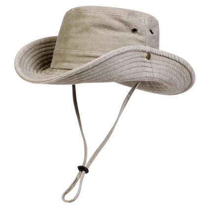 Men’s Solid Color Washed Big Eaved Outdoor Bucket Hat