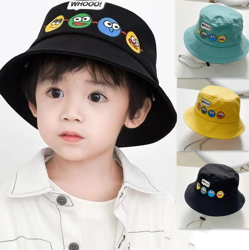 Kids Cartoon Windproof Rope Bucket Hat