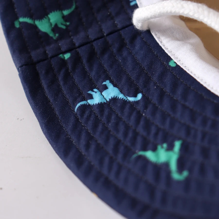 Kids Dinosaur Wide Brim Cotton Sun Bucket Hat