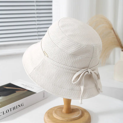 Korean Style Bow Plaid Foldable Bucket Hat