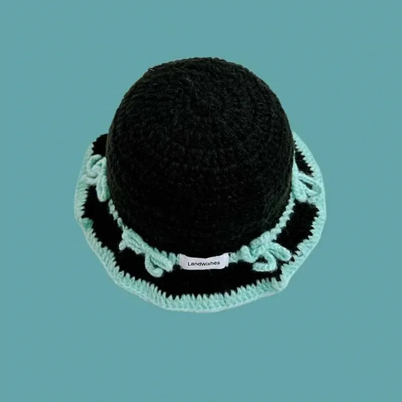 Korean Niche Design Bow Handmade Knitted Bucket Hat