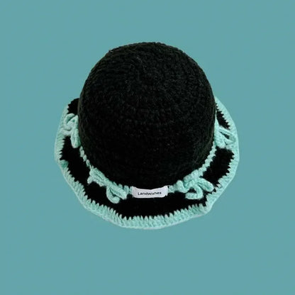 Korean Niche Design Bow Handmade Knitted Bucket Hat