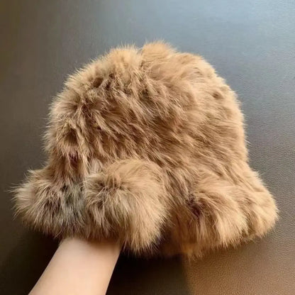 Rabbit Fur Windproof Winter Bucket Hat
