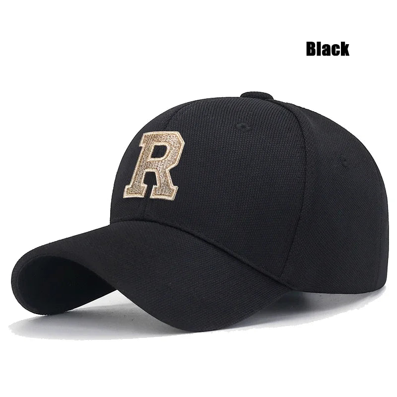 R Letter Gold Thread Embroidery Vintage Baseball Cap